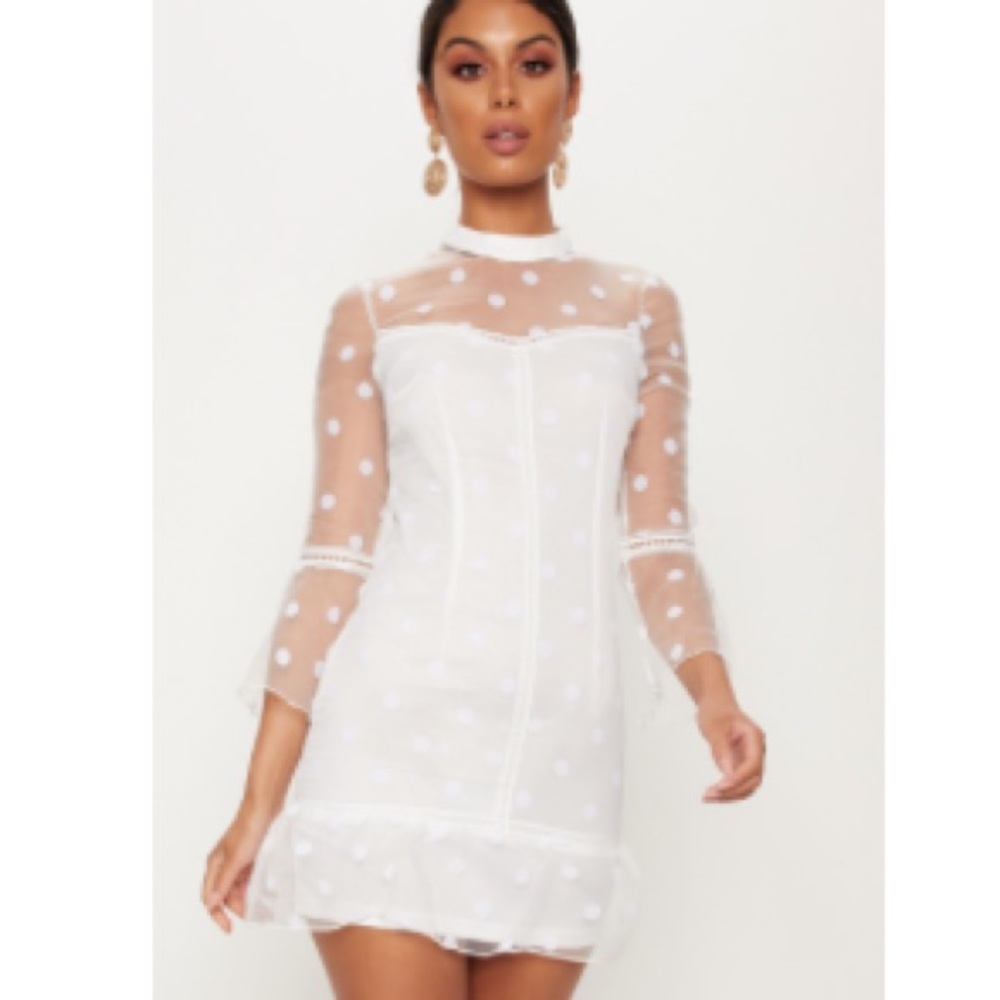 White Sheer Polka Dot Bodycon Dress